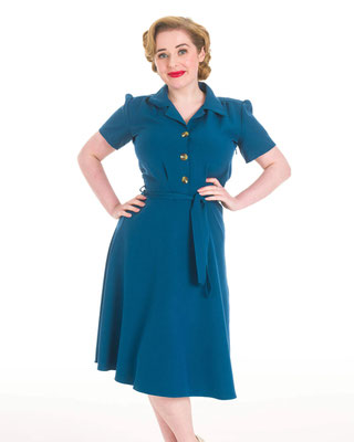 Pretty Retro - Pretty 40s Style Shirt Dress, Petrol Blue