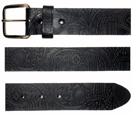 Lucky 13 - The Dead Skull - Embossed Leather Belt, Black