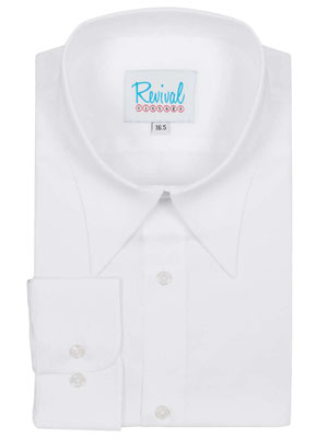 Revival Vintage - 1940s Spearpoint Collar Shirt Barrel Cuff, White