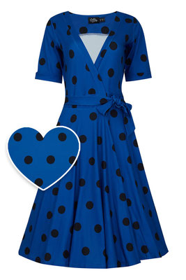 Dolly and Dotty - Matilda Dark Royal Blue & Black Polka Knit Wrap Dress