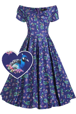 Dolly and Dotty - Lily Off Shoulder Purple Peacock Swing Dress