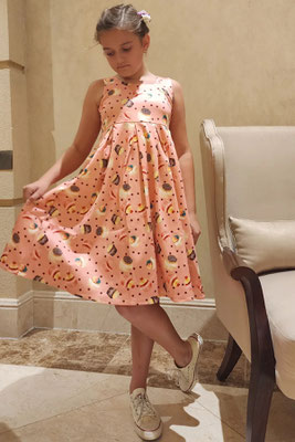 Dolly and Dotty - Children Amanda Scoop Neck Swing Dress in Pink Cupcake Print