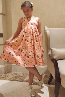 Dolly and Dotty - Children Amanda Scoop Neck Swing Dress in Pink Cupcake Print