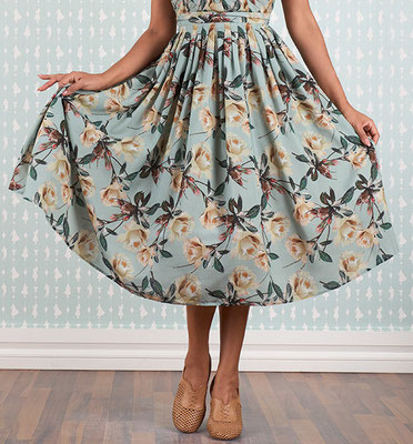Vintage Flower Swing Skirt Dusty Mint