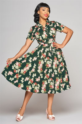 Collectif - Caterina Vintage Bloom Swing Dress Green
