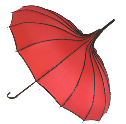 Boutique Ribbed Pagoda Umbrella Red