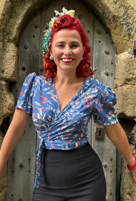 1940s Pinup Wrap Top - Cornflower Blue