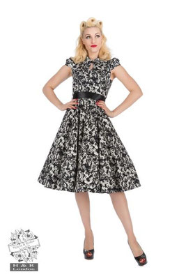 Hearts & Roses - Black Cream Rose Tea Dress