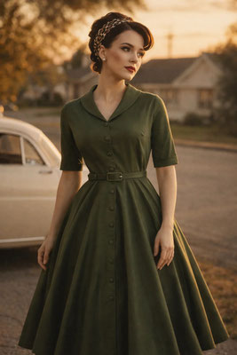 Army Green 40s Shirt Dress