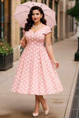 Off the Shoulder Polka Dress Pink