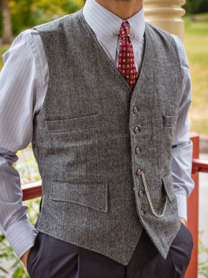 Revival Vintage - 1940s Vintage Granville Herringbone Wool Waistcoat in Grey