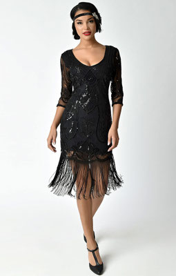 Unique Vintage - Margaux Flapper Dress Black