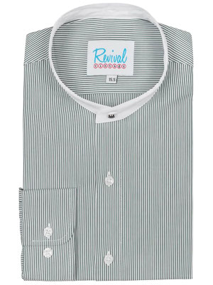Revival Vintage - 1940s Collarless Shirt Green Stripe