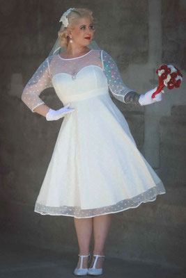Madeline White Polka Dot Mesh Formal or Bridal Dress Wedding 