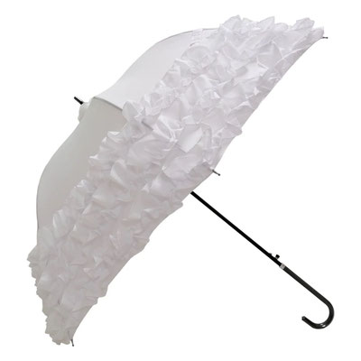 Boutique Triple Frill Stick Umbrella, White