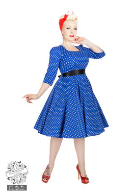 Hearts & Roses - Veronica Blue White Polka Dot Dress