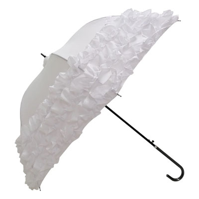 Boutique Triple Frill Stick Umbrella, White