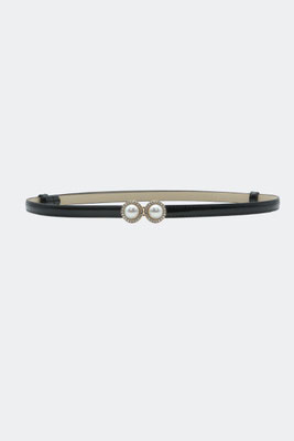 Vodoo Vixen - Double Pearl Buckle Skinny Black Belt 