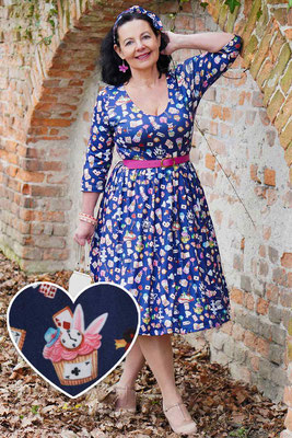 Dolly and Dotty - Billie Long Sleeved in Navy Blue with Wonderland Print Dress