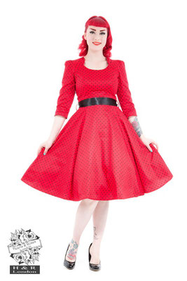Hearts & Roses - Veronica Red Black Polkadot Dress