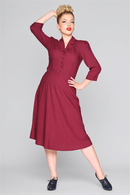 Collectif - Alexandrea Plain Flared Dress Burgundy