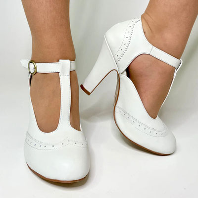 Vintage Cream T-Strap Pumps Wedding White