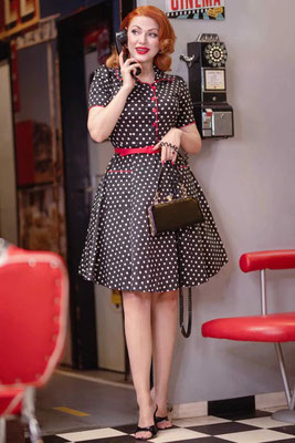 Dolly & Dotty - Penelope 50's Rockabilly Black Polka Dot Shirt Dress