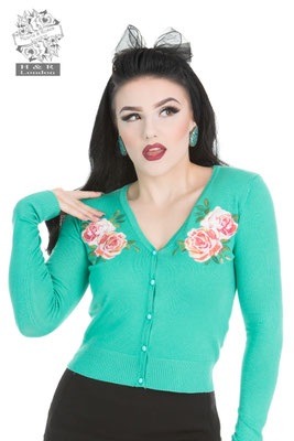 Embroidered Rose Cardigan Mint Green