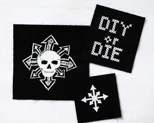 What's new with the patches? - old stock lucky dip white on black - Zebraspider DIY Anti-Fashion Blog