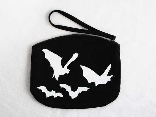 New stencil print zipper pouches - colony of bats white on black - Zebraspider DIY Anti-Fashion Blog