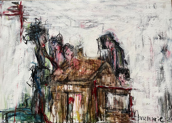 “Past”  |  70 x 100 cm  |  Aquarel, Indian ink & acrylic op linnen”