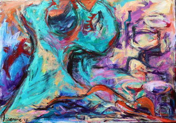 “Een hoofd vol oorlog”  |  70 x 100 cm  |  Acryl op linnen