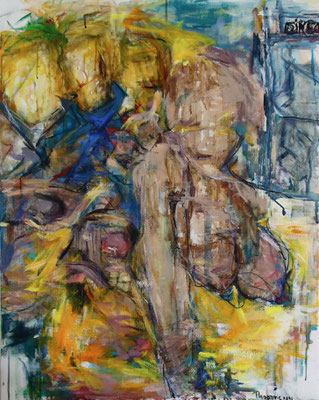 “Go in without a tie”  |  100 x 80 cm  |  Aquarel op linnen