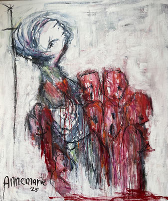 “I am so scared”  |  120 x 100 cm  |  "Aquarel, acryl op linnen"