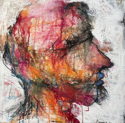 “Enough” | 80 x 80 cm | Aquarel op linnen