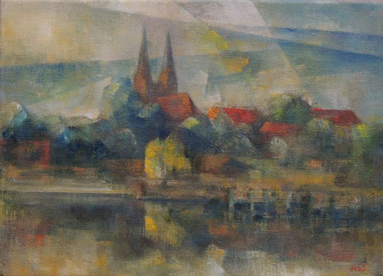 WV1370, Klosterkirche St. Trinitatis am Wasser, Neuruppin, 2021, Öl auf Leinwand, 24x33cm