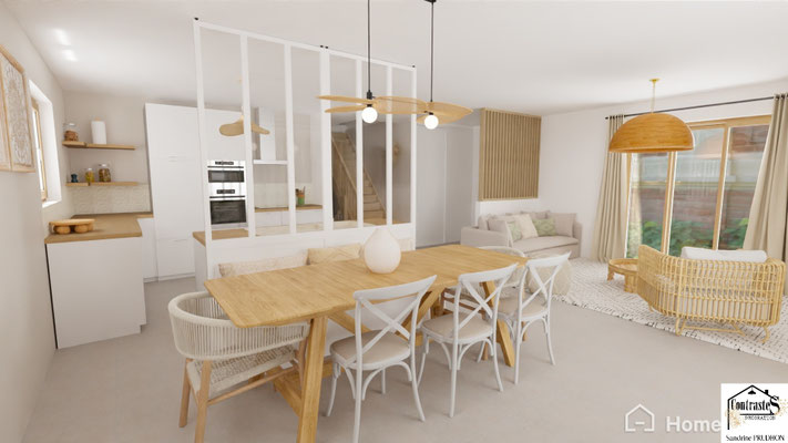 Après : Espace de vie ouvert au style bohème chic et balinais