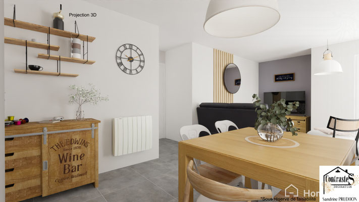 APRES - Transition harmonieuse entre la cuisine et le salon dans un espace ouvert