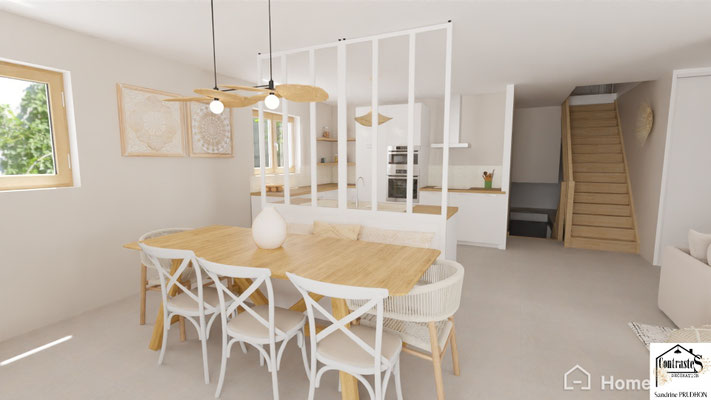 Après : Cuisine moderne et fonctionnelle, intégrée harmonieusement au salon