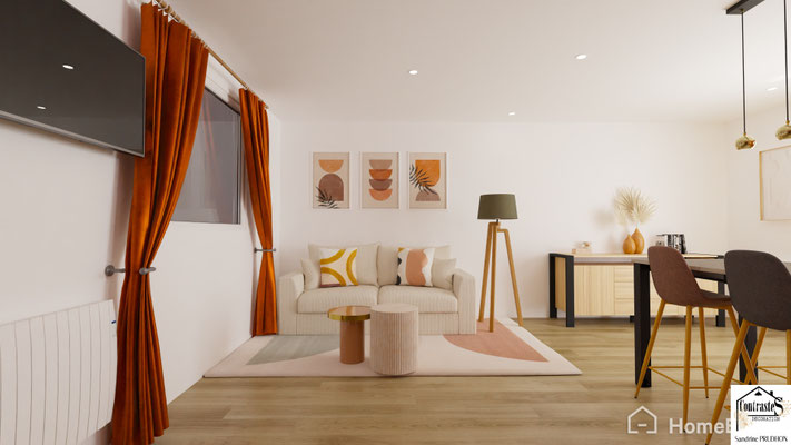 Salon réaménagé : espace lumineux et décoration chaleureuse à Replonges (01)