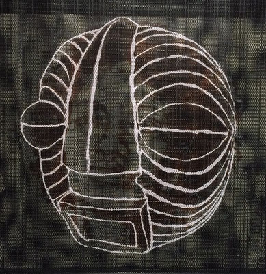 FUVEL-Masque de fer-50x50- 2015- acrylique sur papier et trame vinylique sur grille d'acier