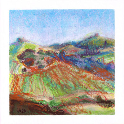 Ivchenkova, Paysage rural, 2023, Pastel sec, 21x21 cm, 80€