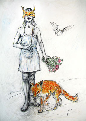 Foxy Lady . 100 x 70 cm . Pastel & Charcoal On Paper