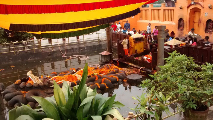 Budhanilkantha, die große Vishnustatue liegt im Wasser