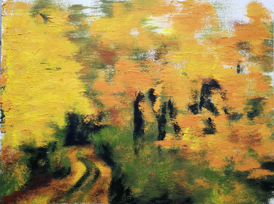 Waldweg im Herbst I 2019, Acryl auf Papier 40x50, vergeben
