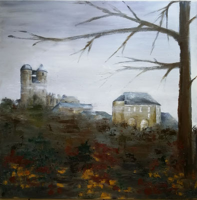 Burg Greifenstein mit Schlosskirche, 2020, Ol auf Leinwand 80x80, 350,-€