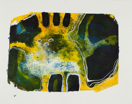 Gelbes Wesen Nr. 3 | 2021 | Gouache, Tusche auf Aquarellpapier | 19 x 24 cm