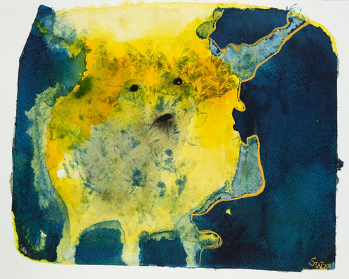 Gelbes Wesen Nr. 1 | 2021 | Gouache, Tusche auf Aquarellpapier | 19 x 24 cm