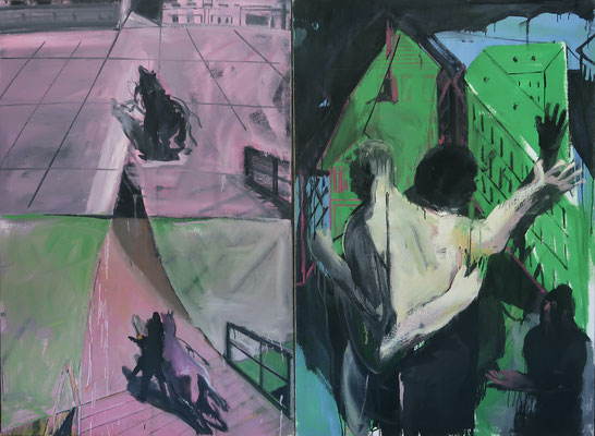 Straßenkämpfer 1 und 2, 1987, Doppelbild, Öl auf Leinwand, 140x190cm