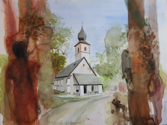 St. Georg, Georgskirchl, Gödnach, 2025, Aquarell, 31x41cm